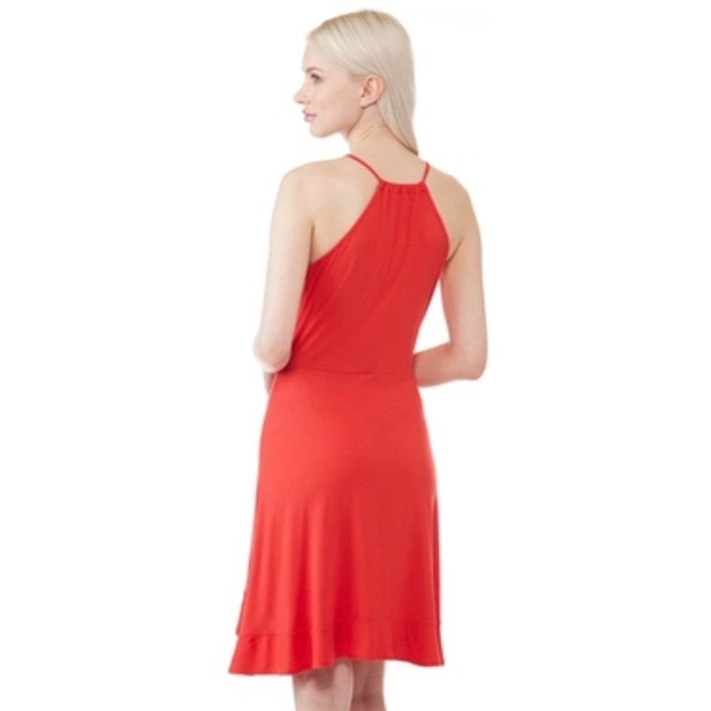 JW Sleeveless Wrap Red Ruffle Dress, sz L - Picture 2 of 8